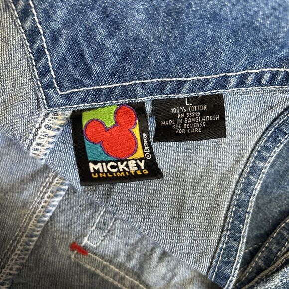 Disney Store Overall Shorts Womens Large Mickey Blue Denim Embroidery Vintage - Picture 10 of 11